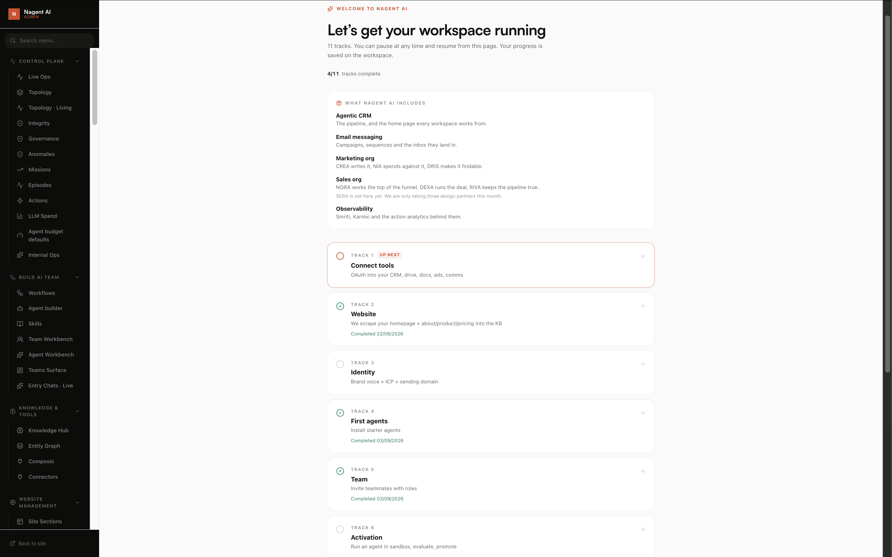 Onboarding: knowledge review through to agent provisioning