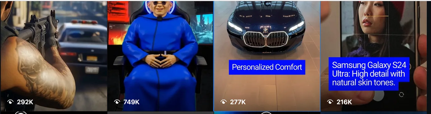 Four MadMonk reels on Instagram showing 292K, 749K, 277K and 216K views