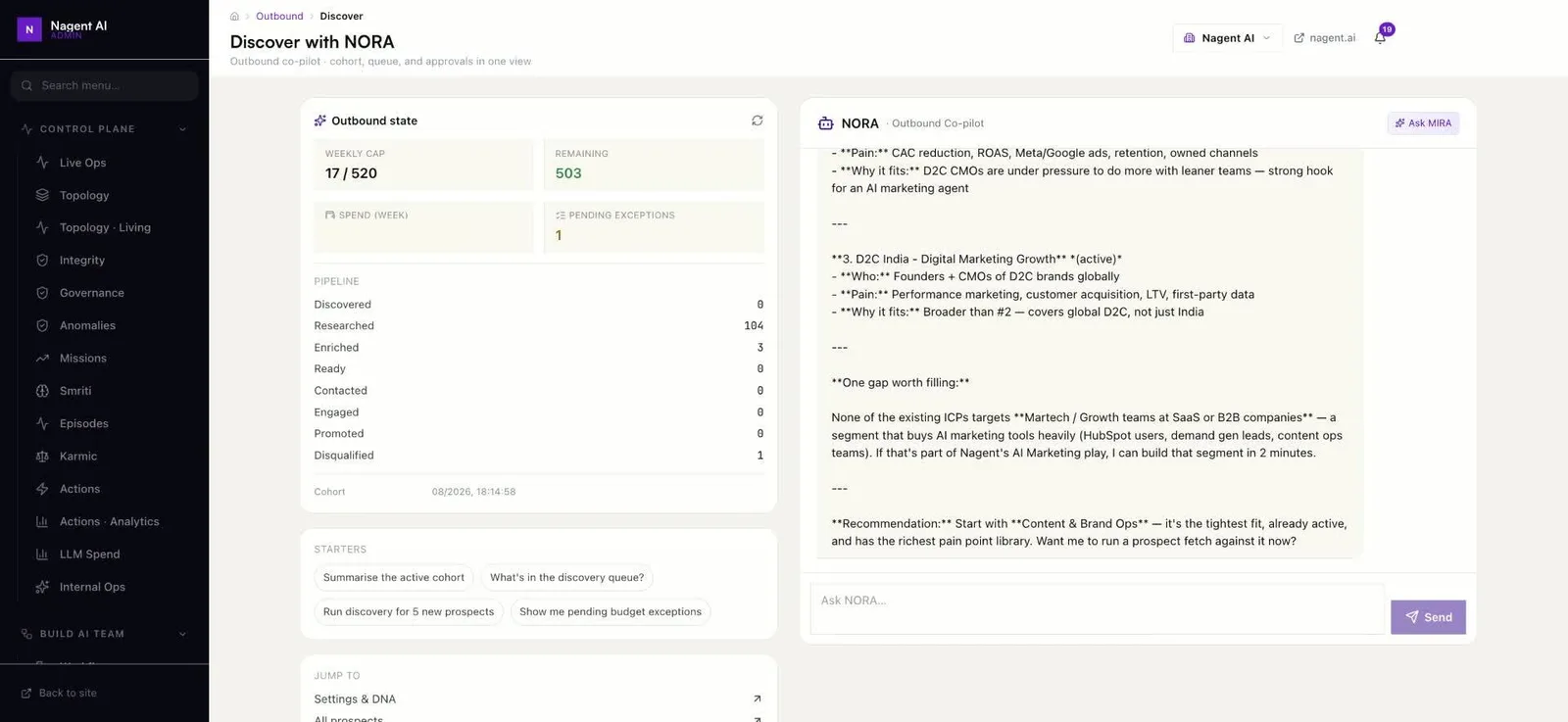 Pipeline view with prospect list and draft queues