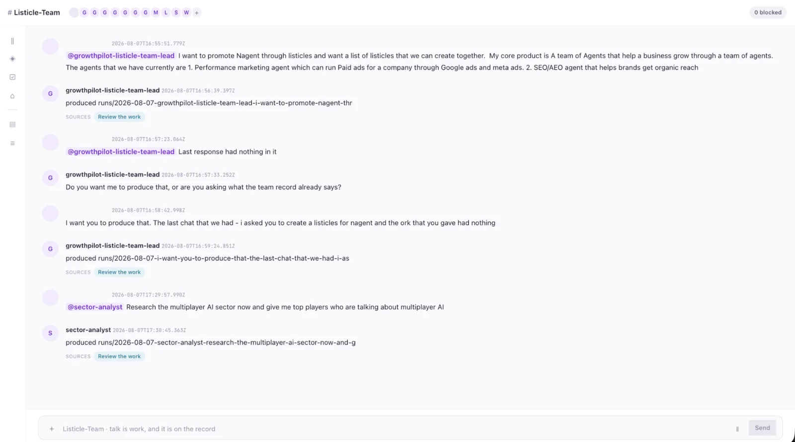 Team repository panel listing every file in the team record