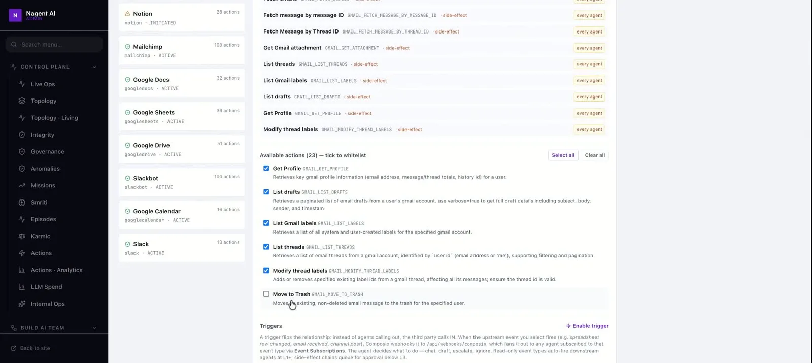 Read-only Gmail actions ticked while Move to Trash is left unchecked
