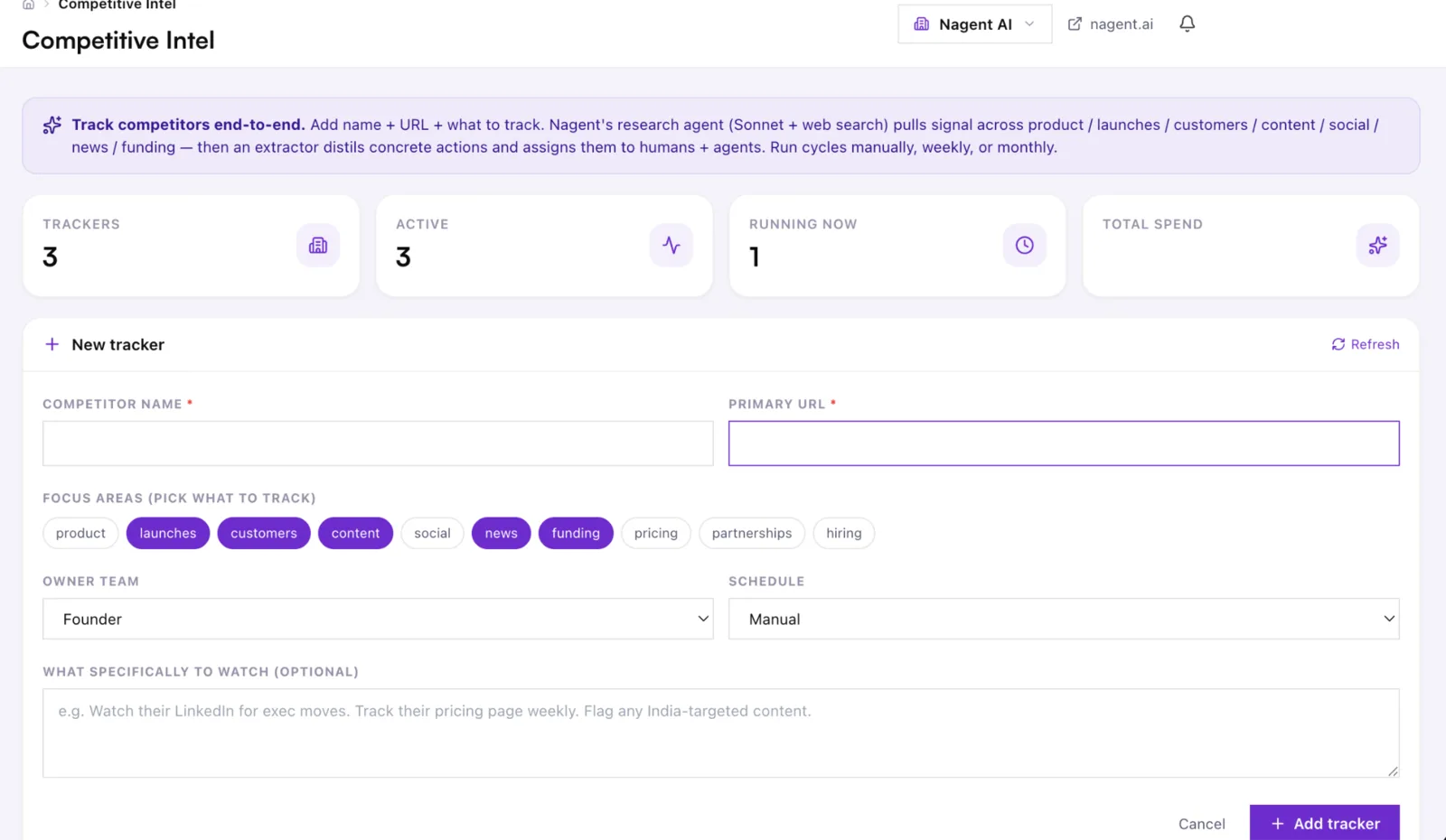 Competitive intelligence page listing competitor profiles