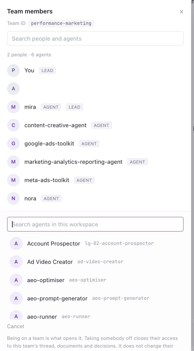 Add agent dialogue searching the workspace agent register